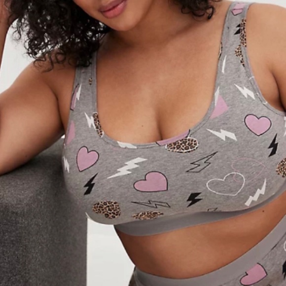 🆕 🌩 Grey Lightning Heart Cotton Bralette 2 2X 18 20 NWT Torrid New! Gray - Picture 2 of 5